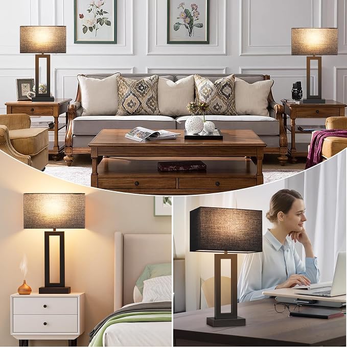 Seealle 22" Tall Living Room Lamps for Night Stands - Touch Bedside Lamp with USB C+A, 3 Way Dimmable Bedroom Lamps for End Tables Set of 2, Modern Night Stand Lamps for Bed Side(Black&Black) - Image 6