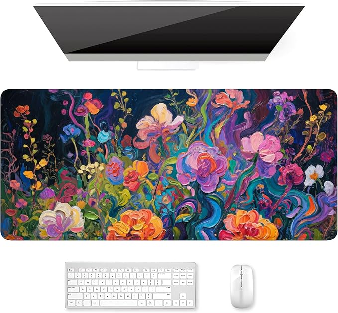 Auhoahsil Desk Mat, Ultra Large Mouse Pad, XXL Gaming Mousepad, Pretty Desk Pad, Big Extended Full Size Desktop Desk Matt for Keyboard, Laptop & Computer, 35.5 x 15.7 in, Colorful Flowers by Auhoahsil