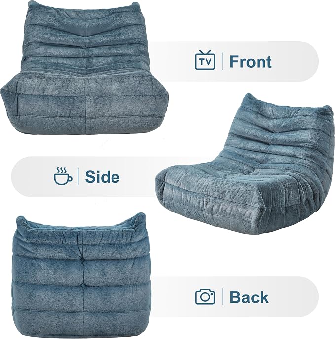 Hobestluk Big Bean Bag Chairs for Adults Fireside BeanBag Couch Togo Sofa | Ergonomic Design,Memory Foam,No Assembly,Faux Fur Fireside Lounge Floor Chair Back Support Bedroom | Bluegrey Plush Single - Image 8