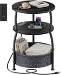 Round Side Table with Charging Station, USB Type C Port, Black by designyourhome