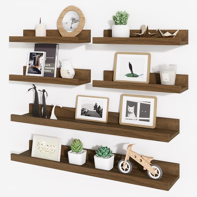 Picture Ledge Shelf, Floating Shelves for Wall Decor, Walnut, 6Pcs, 24'' by Axeman