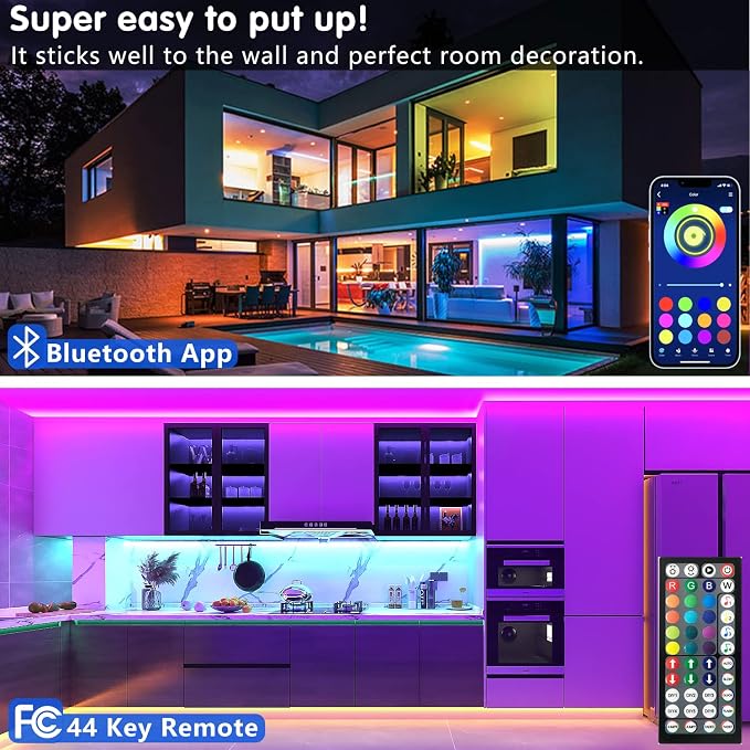 Keepsmile 100ft Led Strip Lights (2 Rolls of 50ft) Bluetooth Smart App Control Music Sync Color Changing RGB Led Light Strip with Remote,Led Lights for Bedroom Room Home Decor Party Festival - Image 3