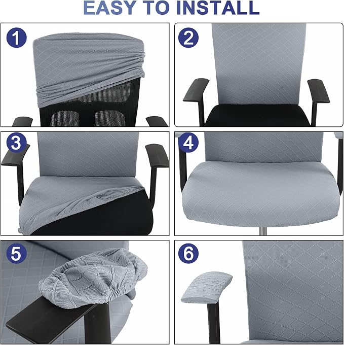 Tallew 4 Pcs Office Chair Covers Set Computer Universal Protective Stretchable Chair Seat Covers Desk Armrest Slipcovers Pads Office Cushion Backrest for Rotating(Quilted Silver Gray) - Image 6