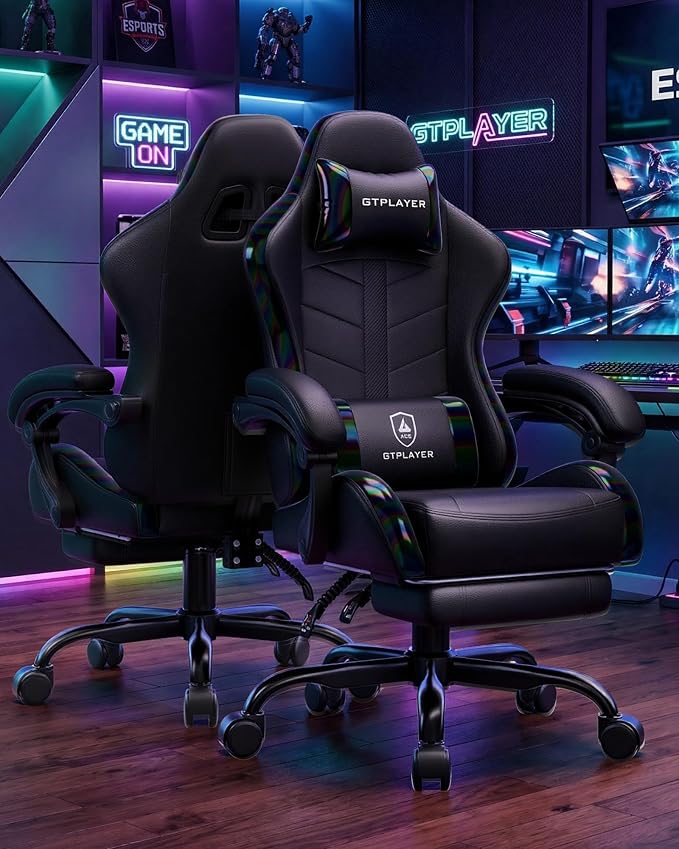 GTPLAYER Gaming Chair, Computer Game Chair for Adults, Colorful Black | Ergonomic Comfort Video Game Chair with Footrest 90-155°Recline, Head Lumbar Support & Height Adjustable for Office Gaming - Image 2