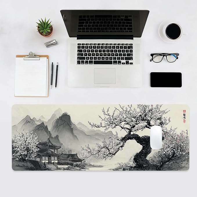 Large Mouse Pad for Desk, Gaming Mousepad XL Extended, Japanese Desk Mat Non-Slip Rubber Base, Big Computer Keyboard Mat Protector for Home&Office, 31.5x11.8in, Cherry Blossom - Image 4