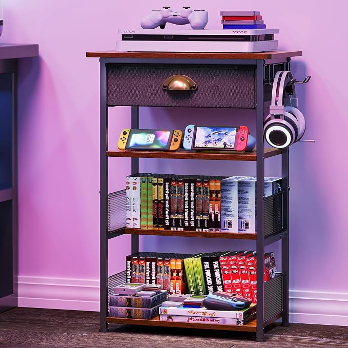 Hongtamoya 4-Tier AV Media Stand with Drawer, Gaming Console Shelf by Hongtamoya