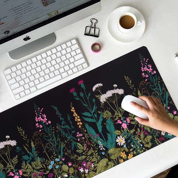 iCasso Desk Mat, Large Desk Mouse Pad for Desk,Home Office - Green Weeds | Desk Protector,Cottagecore Mouse Pad for Women with Smooth Lycra, Water-resistant, Non-slip Rubber Base and Stitched Edges - Image 7