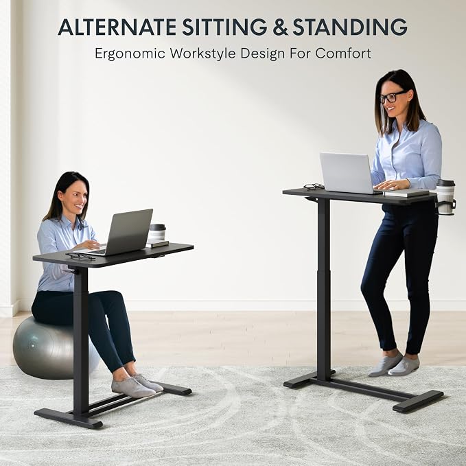 FLEXISPOT 28" Mobile Standing Desk Pneumatic Lift Computer Workstations - Image 9