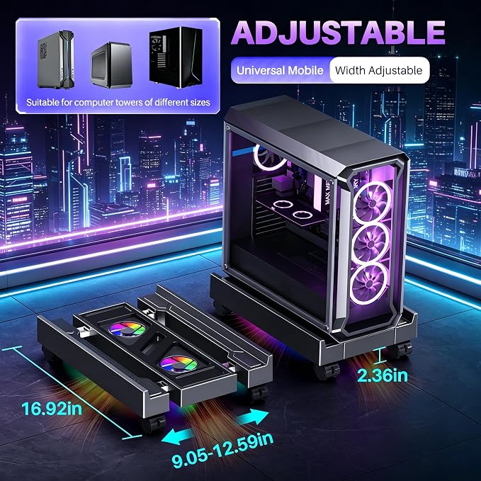 Adjustable PC Tower Stand with Cooling Fans, Fits Most PC - Image 2