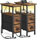SONGMICS Side Table with LED Light, Narrow End Table with 2 Fabric Drawers by SONGMICSbySONGMICSHOME