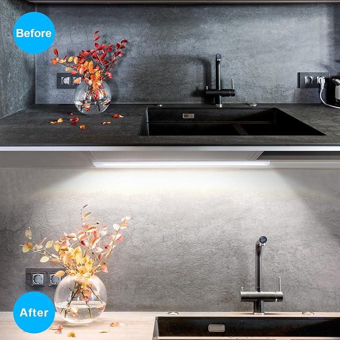 JUSJUBR Under Cabinet Lights Plug-in, 4 Pack x 12inch LED Under Cabinet Lighting, Dimmable Plug-in Light Bar for Desk, Under Kitchen Counter LED Lights with Memory Function, Cold White 6500K - Image 4