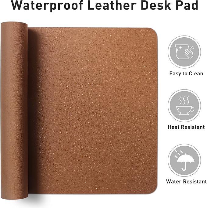 Aothia Leather Desk Pad Protector, Mouse Pad, Office Desk Mat, Non-Slip PU Leather Desk Blotter, Laptop Desk Pad, Waterproof Desk Writing Pad for Office and Home (48"x17",Brown) - Image 7