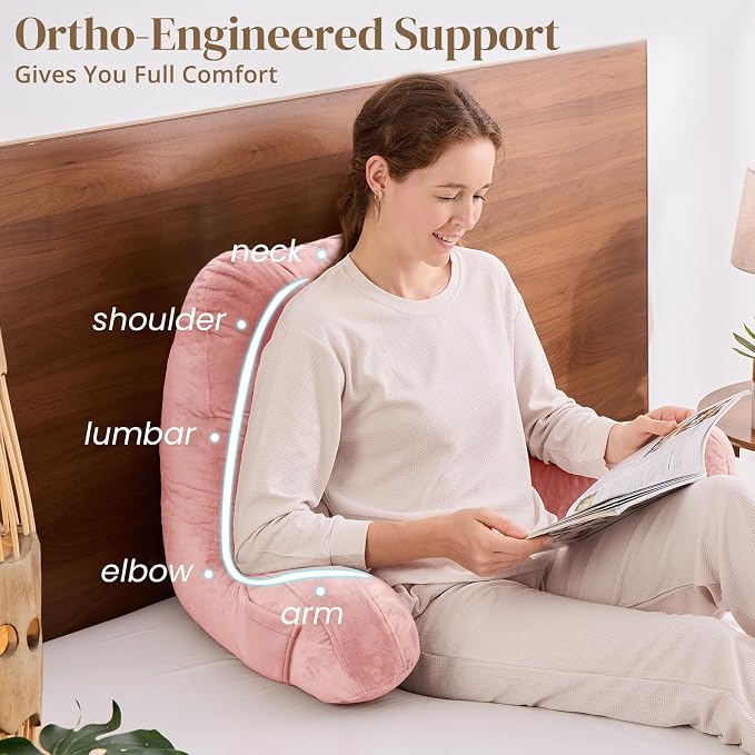 Sasttie Reading Pillow for Bed, Back Pillow for Sitting Up, Peach Pink - Image 4