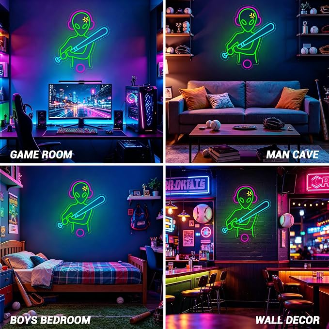 Baseball Neon Sign LED Wall Decor, Dimmable USB Powered Sports Neon Light for Bedroom, Man Cave & Dorm, Multicolor Baseball Neon Sign, Unique Gift for Men, Boys & Baseball Fans - Image 7