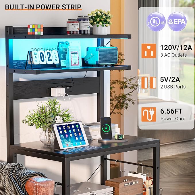 Aheaplus Bakers Rack with Power Outlet & RGB LED, 5-Tiers Coffee Bar Table - Image 3
