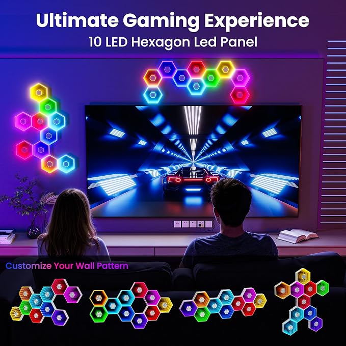 10 Pack Hexagon Led Lights, 90mm Smart Hexagon, Smart App RGB Gaming Led Light, with Remote Control & Music Sync Honeycomb Shape Hexagon Wall Lights for Bedroom, Living Room Wall - Image 4