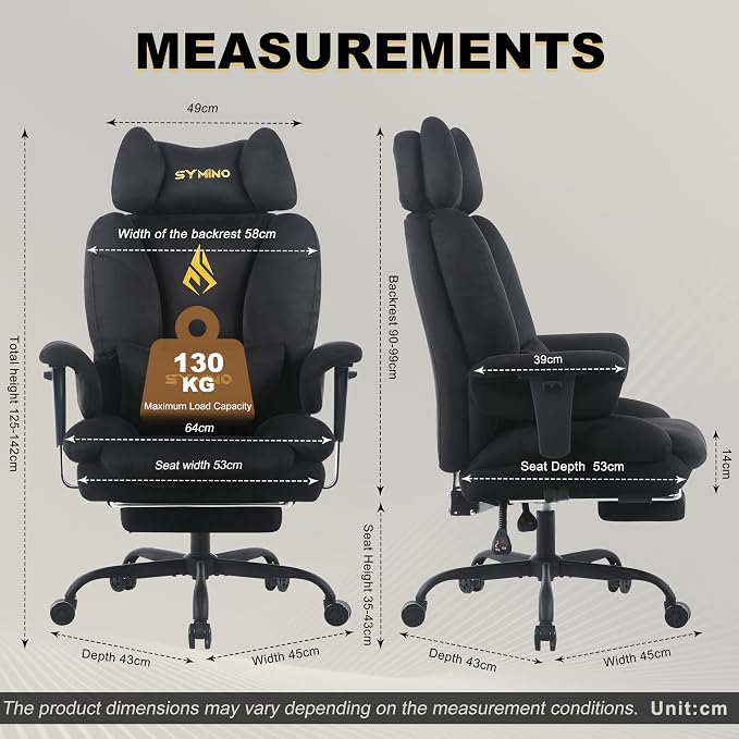 Symino Gaming Chair with Footrest, Up/Down Armrests, Suede Fabric Ergonomic Office Chair, 150° Recline Computer Chair for Desk, Black - Image 3