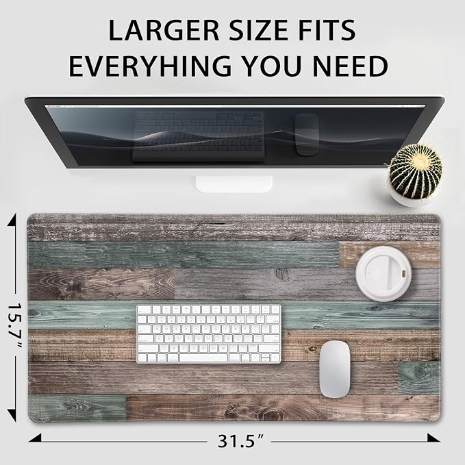 Rustic Wood Pattern Large Gaming Mouse Pad Desk Mat 31.5"x15.7" | Extended Mousepad, Non-Slip Rubber Base , Stitched Edges, for Computer/Laptop/Office/Home - Image 4
