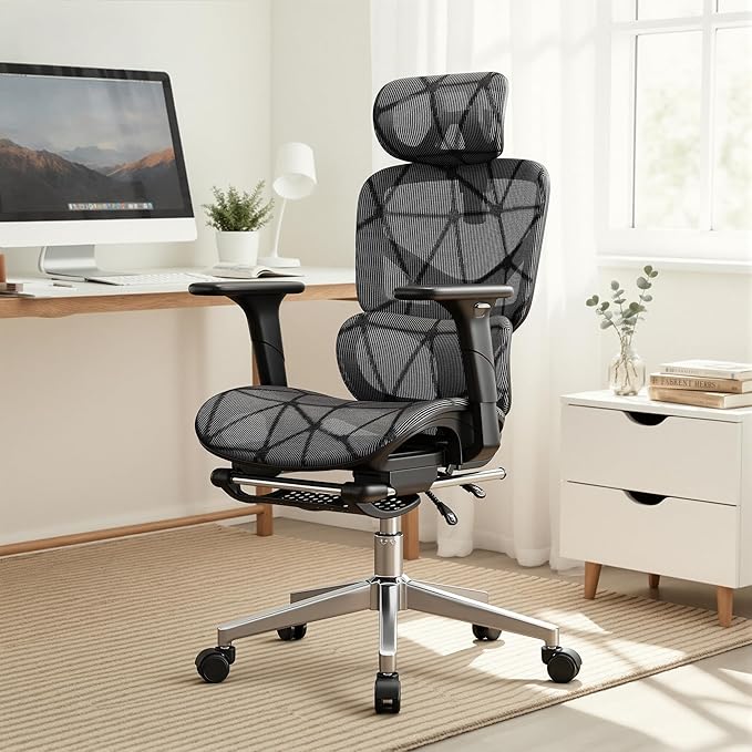 Mesh Office Chair,Ergonomic Computer Chair,Adjustable Lumbar High Back Desk Chair 400lbs,4D Adjustable Armrests & Removable Headrest,Breathable Mesh Chair for Adults,Home Gaming & Workplace(Black) - Image 2