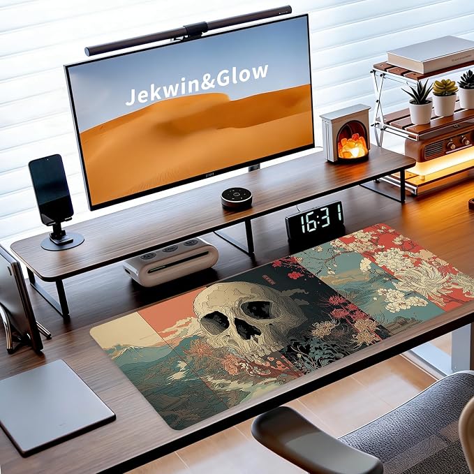 Japanese Skeleton Gaming Mouse Pad, Desk Mat, XL Extended Big Large Mousepad with Non-Slip Rubber Base, Laptop Computer Keyboard Mat Office&Home, 31.5x11.8in, Skull - Image 3