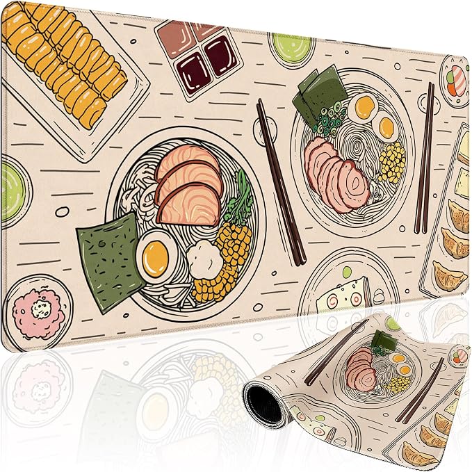 Japanese Ramen Large Gaming Mouse Pad Desk Mat XXL 31.5"x15.7" | Extended Mousepad, Non-Slip Rubber Base , Stitched Edges, for Computer/Laptop/Office/Home by Mcapirivo