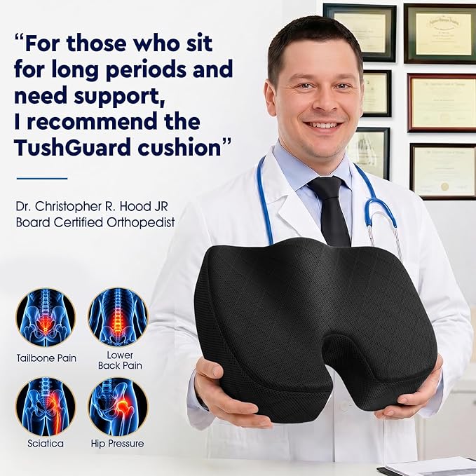 TushGuard Office/Car Seat Cushion, Non-Slip Sciatica & Back Coccyx Tailbone Pain Relief Chair Pad, Memory Foam Butt Pillow for Computer Desk, Wheelchair, Driving (Black) (Pack of 2) - Image 5