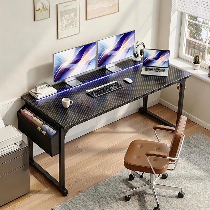DurayLoly 55" Carbon Fiber Gaming Desk with RGB LED for Teens Bedroom,Black - Image 8