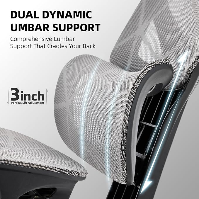 Mesh Office Chair,Ergonomic Computer Chair,Adjustable Lumbar High Back Desk Chair 400lbs,4D Adjustable Armrests & Removable Headrest,Breathable Mesh Chair for Adults,Home Gaming & Workplace(Gray) - Image 5