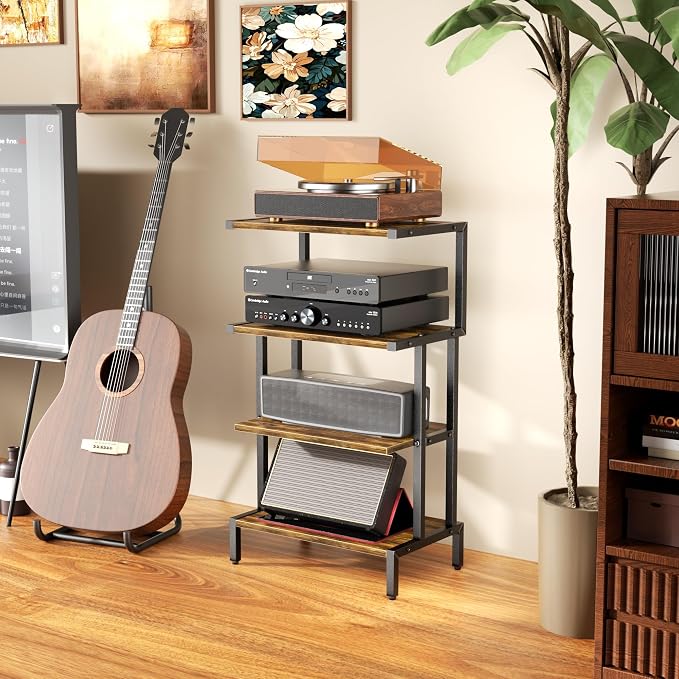 Aquzee Game Console Stands, 4-Tier AV Media Shelf, Stereo Stand, Wood Gaming Entertainment Center Rack for Audio Video Games DVD Player Organizer Storage Shelves fit Small Space - Image 5