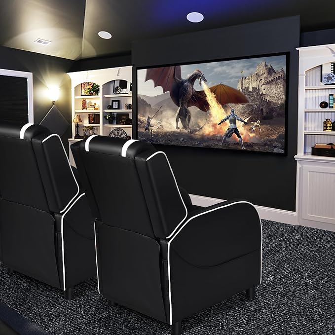 GYMAX Gaming Recliner, Massage Gaming Chair with Adjustable Backrest Footrest, Remote Control & Side Pocket, Ergonomic Game Lounge Chair, Racing Style Single Theater Seat Game Sofa for Adults (White) - Image 2