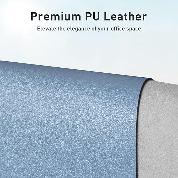 Aothia Faux Leather Desk Mat - Non-Slip PU Leather Desk Blotter, Waterproof Writing Surface, Large Desk Pad for Office & Home (Denim Blue, 55" x 24") - Image 2
