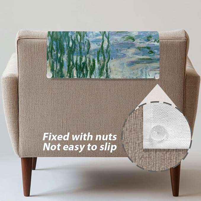 Pond Water Lilies Print Headrest Cover for Small Recliner 2 Pcs - Waterproof Stretchable Slipcover with Non-Slip Back & Fixing Nails, Washable Fabric Protector (Fits Most Chairs) - Image 5