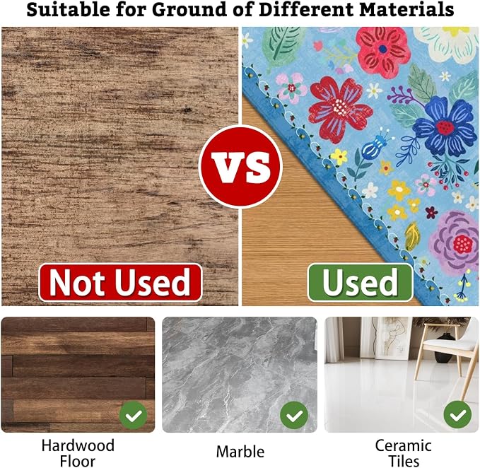 Office Chair Mat for Hardwood & Tile Floor,Boho Floral 36"x48" Computer Chair Mat for Rolling Chairs Carpet,Under Desk Non Slip Gaming Rug,Low-Pile Rubber Backing Large Protector Mat(Blue) - Image 4