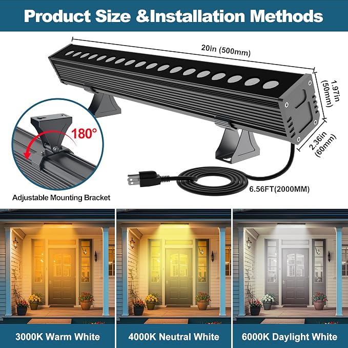 Smart LED Light Bar 20" – WiFi App & Remote Controlled RGB Wall Washer, 2700K-6500K Tunable White, 100% Dimmable IP65 Waterproof Outdoor Light Fixture, Voice Control, for Patio Garden Stage - Image 2