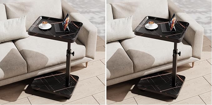 C Table End Table Adjustable Height, 360°Swivel TV Tray Table for Small Spaces, Side Tables with Wheels for Living Room and Bedroom, Bed (Black-15.7 x 11.8 inches) (Pack of 2) by sjie