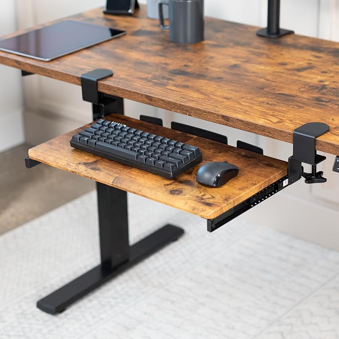 VIVO Small Keyboard Tray, Under Desk Pull Out with Extra Sturdy C Clamp Mount System, 20 (26 with Clamps) x 11 inch Slide-Out Platform Drawer, Rustic Vintage Brown Top, Black Frame, MOUNT-KB05ES-N - Image 2