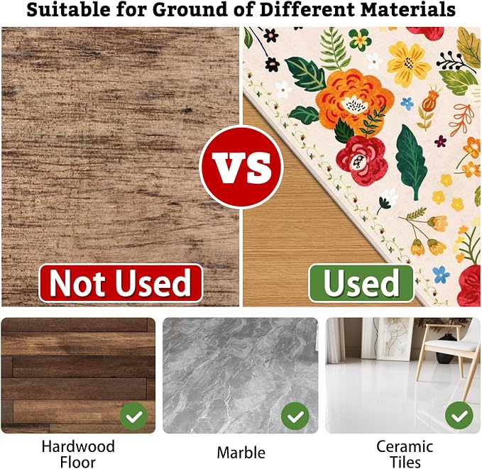 Office Chair Mat for Hardwood & Tile Floor,Boho Floral 60"x48" Office Computer Chair Mat for Rolling Chairs,Under Desk Non Slip Gaming Rug,Rubber Backing Large Low-Pile Carpet Protector Mat(Beige) - Image 4