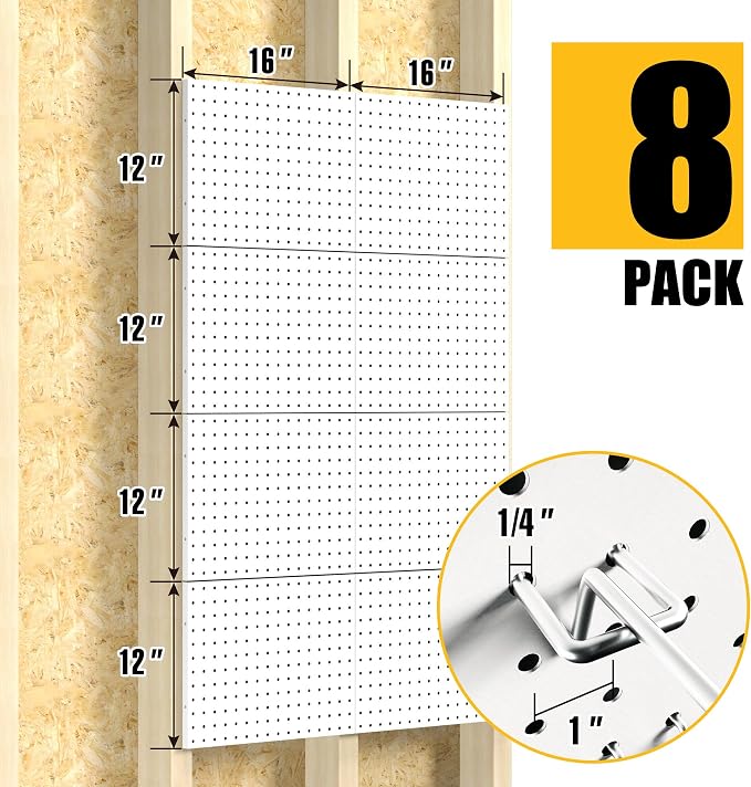 Spampur Peg Board, 8 Pack Metal Pegboard Panels with 50 Hooks - Image 3