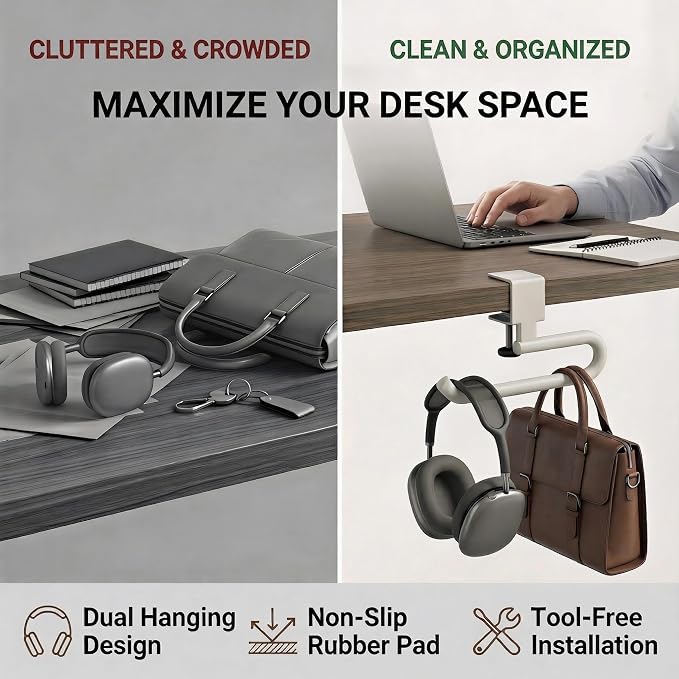 60 lb. Desk Bag Hanger, Purse Hook for Desk, Backpack Hanger for Office Use - Image 7
