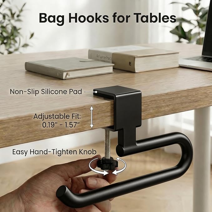 60 lb. Desk Bag Hanger, Purse Hook for Desk, Backpack Hanger for Office Use - Image 6