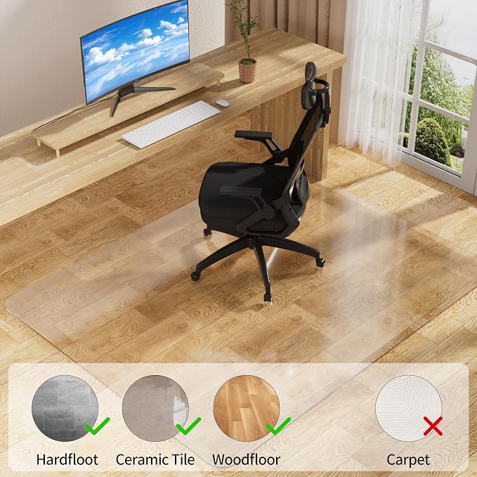 Clear Office Chair Mat for Hard Floors, Plastic Floor Protector for Chairs | 48 x 60 Inch Transparent Under Desk Mat for Rolling Desk & Computer Chairs, Protects Hardwood, Wood and Tile Floors - Image 4