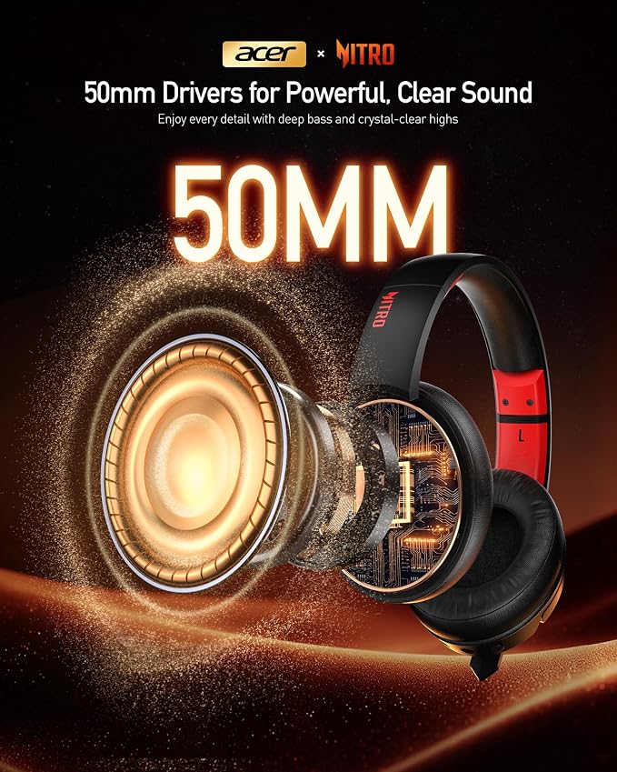 acer Wireless Gaming Headset, PS5 Headset with 2.4GHz for Ps5, Ps4, PC, Switch, Bluetooth 5.3 + 100Hrs Gaming Headphones with Noise Canceling Mic for Laptop, Mobile, Mac, 50mm Drivers (Red) - Image 7