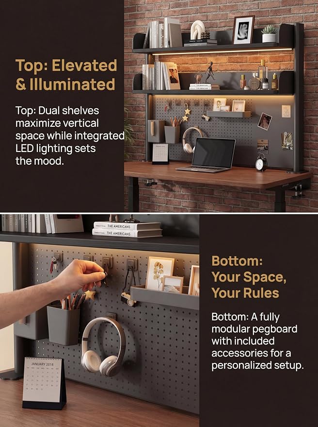 31.5 Inch Clip-on Desktop Organizer Bookshelf with Pegboard, Desk Shelf Organizer, Multipurpose Computer Desk Desktop Bookshelf, Desk Extender Pegboard Clamp, Desktop Display (Black) - Image 5