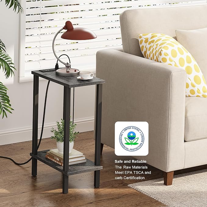 TUTOTAK Narrow Side Table Set of 2, Small End Table with Charging Station - Image 5