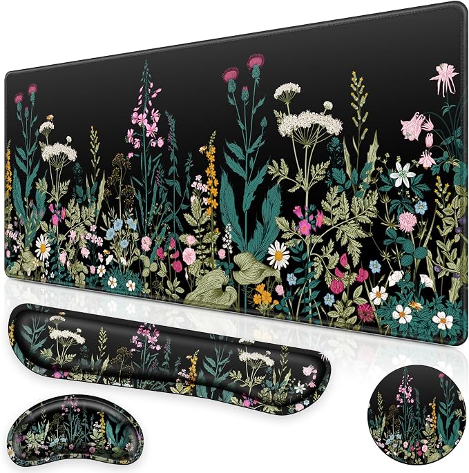 Canjoy Desk Mat with Wrist Rest, Desk Pad for Keyboard and Mouse 4-in-1 Mouse Pad + Keyboard Wrist Rest Support+ Coaster(35.4×15.7 in) Extended Desk Pad Memory Foam Non-Slip Desk Mat for Home Office by Canjoy