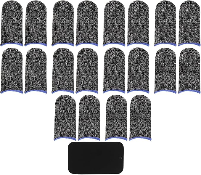 10 Pairs Blue Fiber Gaming Finger Sleeves with Sweat-Resistant Anti-Slip Finger Protectors for Mobile Gamers, High Sensitivity Touch Thumb Covers with Metal Storage Case by EXAOMBLE