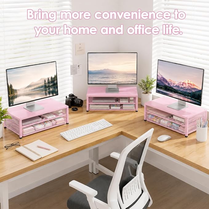 OPNICE 2-Tier Computer Monitor Stand Riser, Laptop Stand for Desk, Desk Organizer for Office, Home and School Supplies, Pink - Image 7