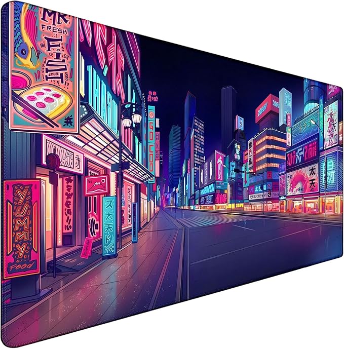 Japanese City Big Desk Mat Large Office Desk Pad | Home Office Gaming Work 35.4x15.7 inch Big Computer Mousepad Waterproof Non-Slip Rubber Mice Pads Stitched Edges by CustomerFirstServiceFirst