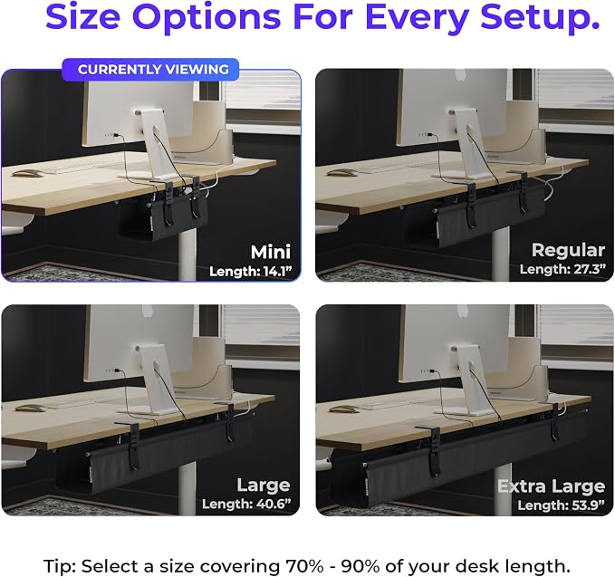 Ascrono Original No Drill Under Desk Cable Management Tray 14.1" - Premium Black Fabric Cable Management Under Desk - Clamp/Screw Mount Cord Organizer - Supports Upto 66lbs - Image 4