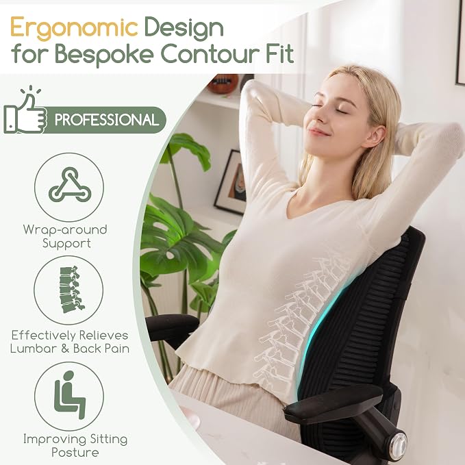 Ergonomic Lumbar Support Pillow for Lower Back Pain Relief, Corduroy Cover Back Support Cushion with Adjustable Straps, Large Size Lumbar Pillow for Office, Gaming & Home Essentials, Large, Black - Image 4